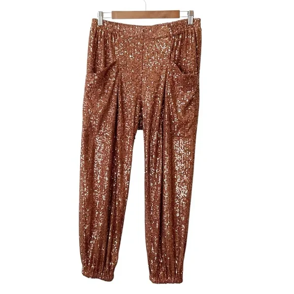 Free People Morelia Sequin Joggers Women’s SZ Medium in Metallic Bronze - Picture 3 of 8